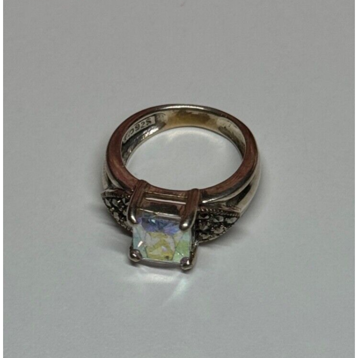 925 Sterling Silver CZ & Marcasite Ring Size 6