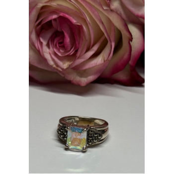 925 Sterling Silver CZ & Marcasite Ring Size 6