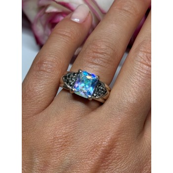 925 Sterling Silver CZ & Marcasite Ring Size 6