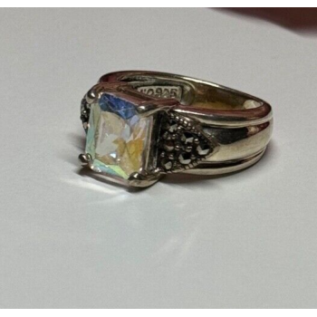 925 Sterling Silver CZ & Marcasite Ring Size 6