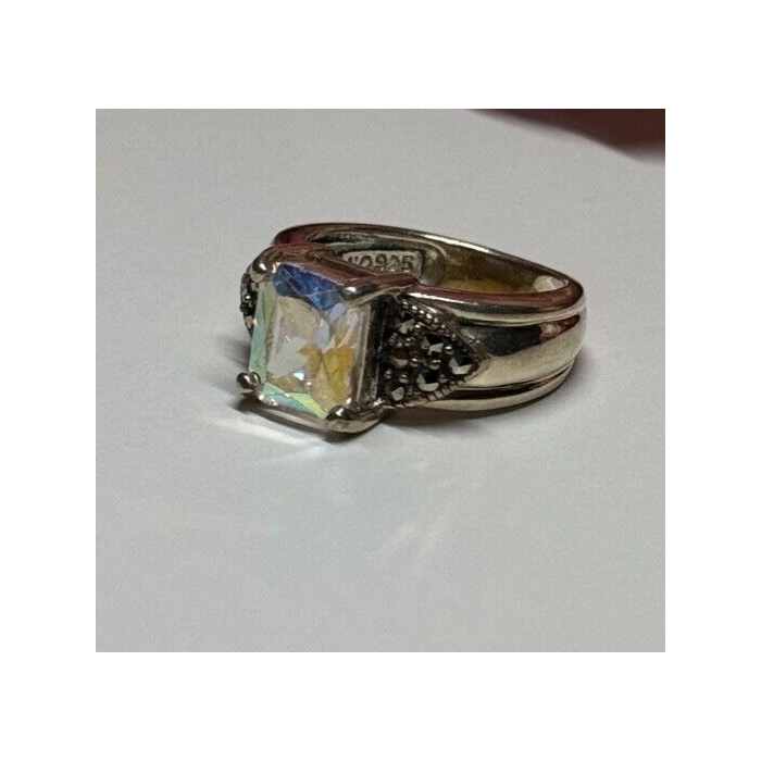 925 Sterling Silver CZ & Marcasite Ring Size 6