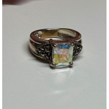 925 Sterling Silver CZ & Marcasite Ring Size 6