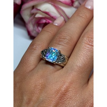 925 Sterling Silver CZ & Marcasite Ring Size 6