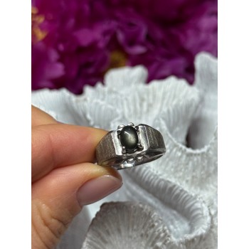 MEN'S 925 STERLING SILVER CAT'S EYE TOURMALINE RING SIZE 9