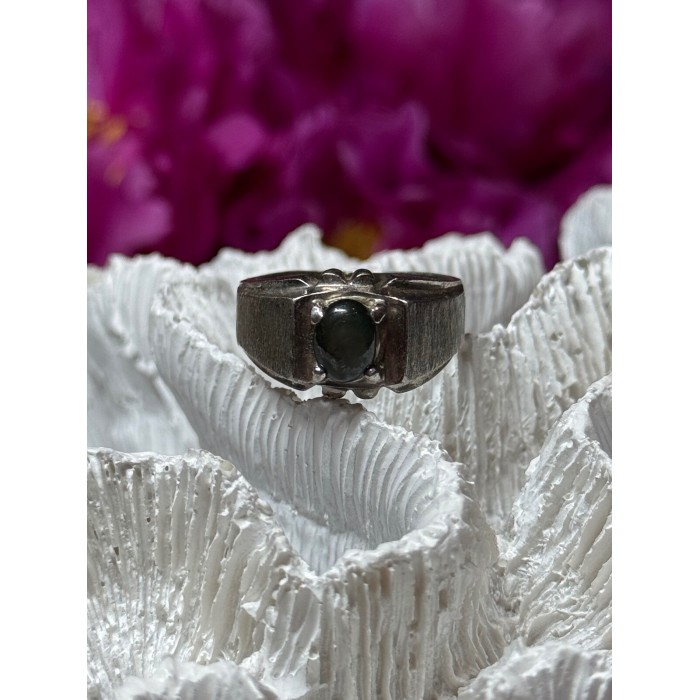 MEN'S 925 STERLING SILVER CAT'S EYE TOURMALINE RING SIZE 9