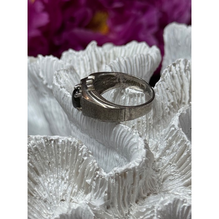 MEN'S 925 STERLING SILVER CAT'S EYE TOURMALINE RING SIZE 9