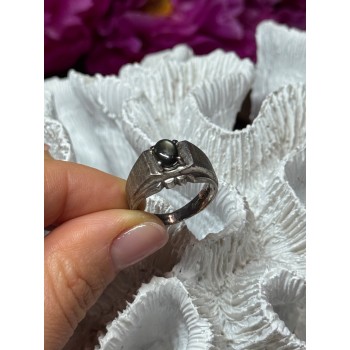 MEN'S 925 STERLING SILVER CAT'S EYE TOURMALINE RING SIZE 9