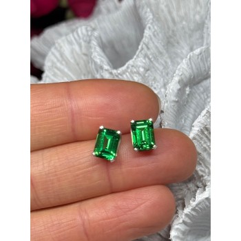 925 Sterling Silver Green Peridot Earrings Length 8 Mm