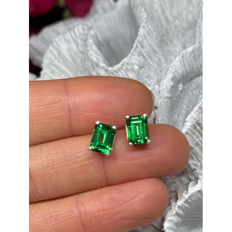 925 Sterling Silver Green Peridot Earrings Length 8 Mm