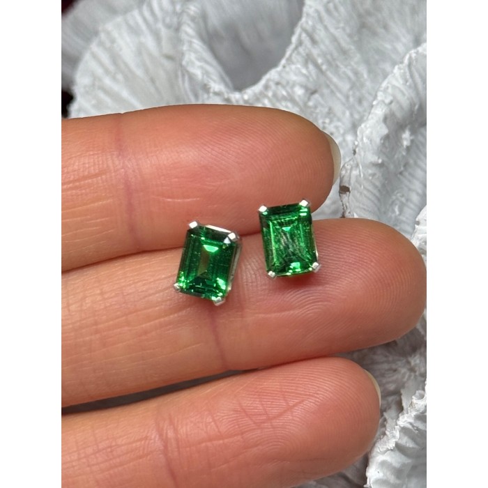 925 Sterling Silver Green Peridot Earrings Length 8 Mm