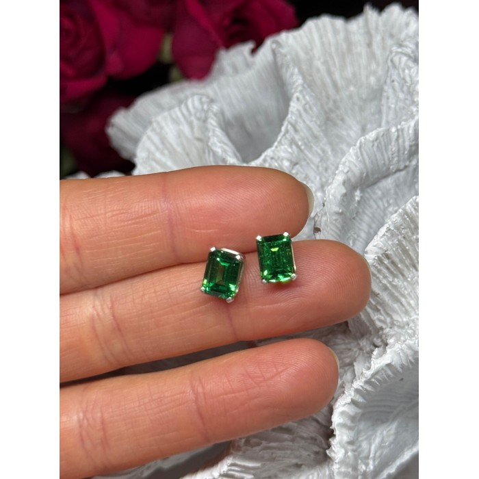 925 Sterling Silver Green Peridot Earrings Length 8 Mm