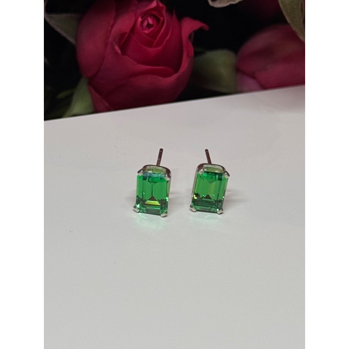 925 Sterling Silver Green Peridot Earrings Length 8 Mm