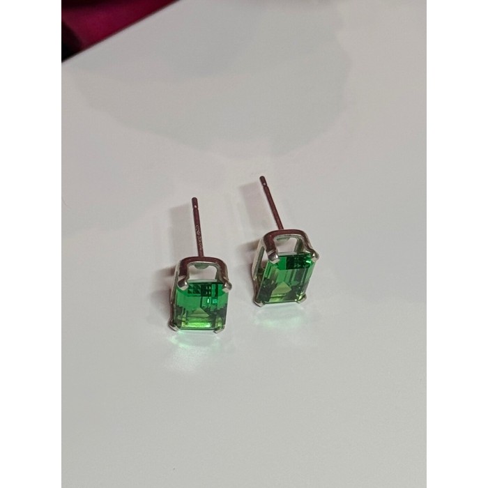 925 Sterling Silver Green Peridot Earrings Length 8 Mm