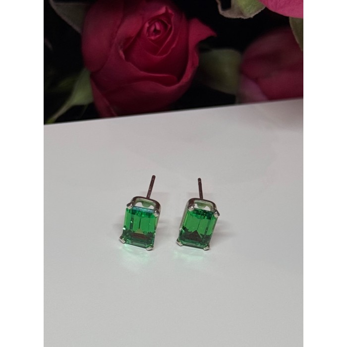925 Sterling Silver Green Peridot Earrings Length 8 Mm