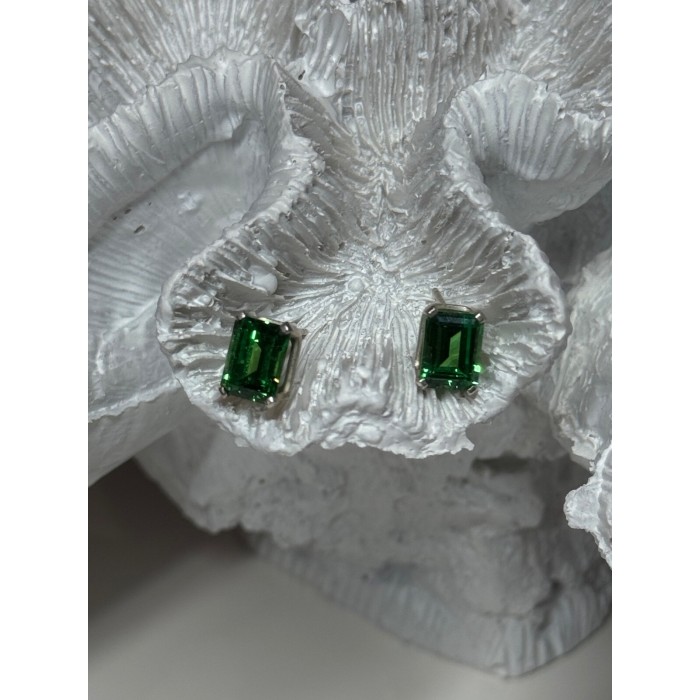 925 Sterling Silver Green Peridot Earrings Length 8 Mm