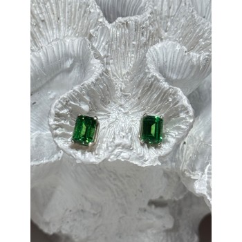 925 Sterling Silver Green Peridot Earrings Length 8 Mm