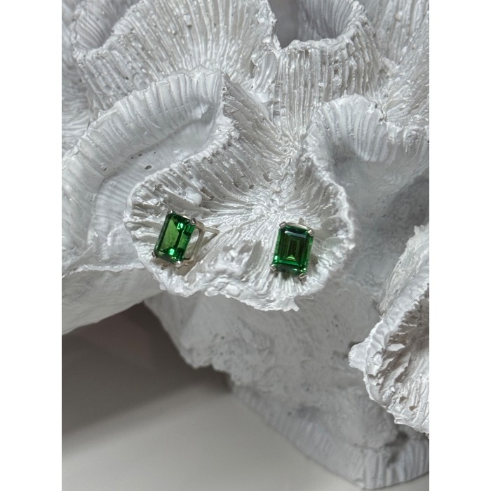 925 Sterling Silver Green Peridot Earrings Length 8 Mm