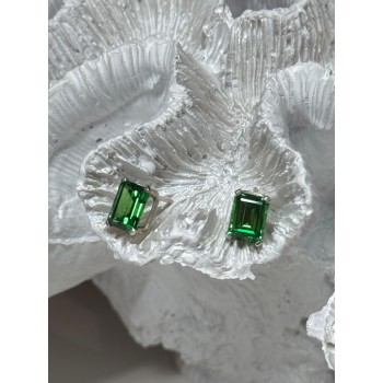 925 Sterling Silver Green Peridot Earrings Length 8 Mm