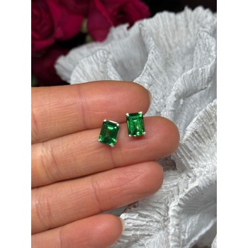 925 Sterling Silver Green Peridot Earrings Length 8 Mm