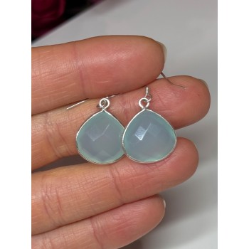 925 Sterling Silver Blue Beryl Earrings Length 1.1 Inch