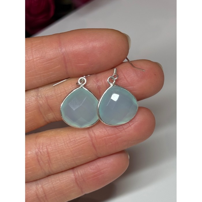 925 Sterling Silver Blue Beryl Earrings Length 1.1 Inch