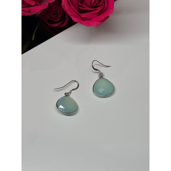 925 Sterling Silver Blue Beryl Earrings Length 1.1 Inch