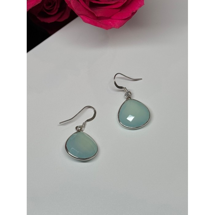 925 Sterling Silver Blue Beryl Earrings Length 1.1 Inch
