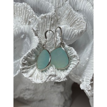 925 Sterling Silver Blue Beryl Earrings Length 1.1 Inch