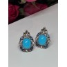 925 Sterling Silver Turquoise, Aquamarine & Beryl Earrings Length 1 Inch