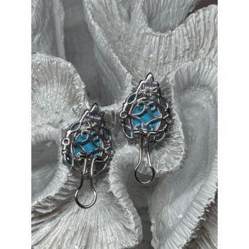 925 Sterling Silver Turquoise, Aquamarine & Beryl Earrings Length 1 Inch