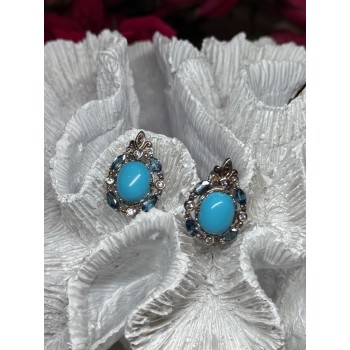 925 Sterling Silver Turquoise, Aquamarine & Beryl Earrings Length 1 Inch