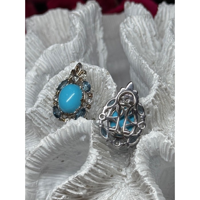 925 Sterling Silver Turquoise, Aquamarine & Beryl Earrings Length 1 Inch