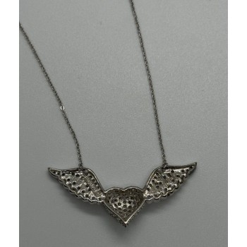 925 STERLING SILVER CZ ANGEL'S HEART NECKLACE