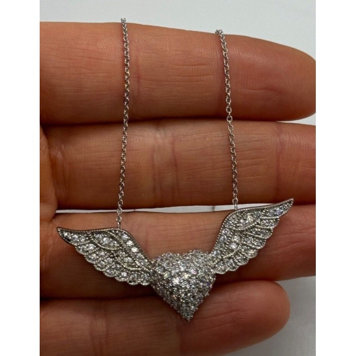 925 STERLING SILVER CZ ANGEL'S HEART NECKLACE