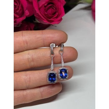 925 Sterling Silver Sapphire Earrings Length 1.5 Inch