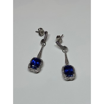 925 Sterling Silver Sapphire Earrings Length 1.5 Inch