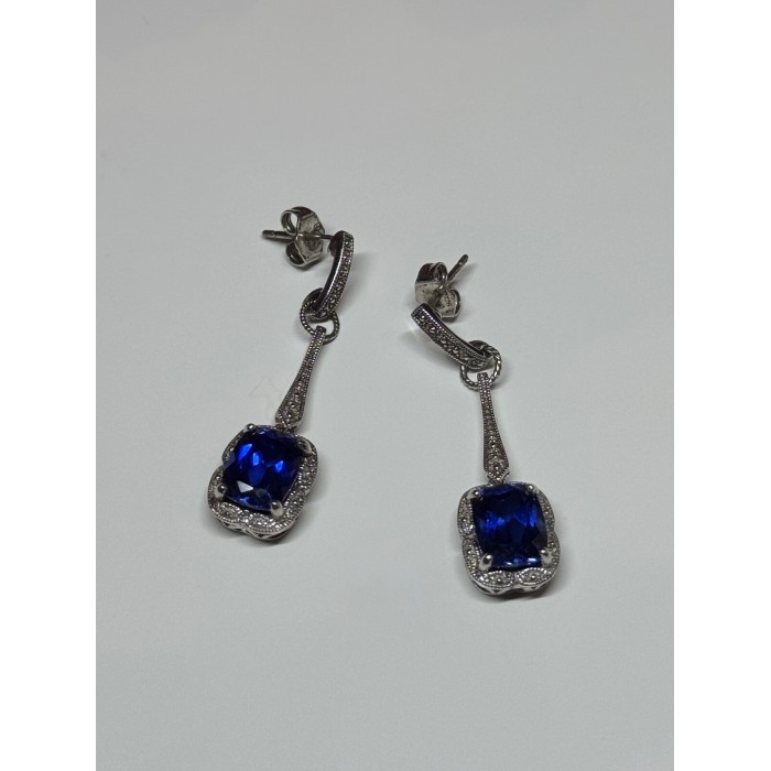 925 Sterling Silver Sapphire Earrings Length 1.5 Inch