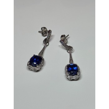 925 Sterling Silver Sapphire Earrings Length 1.5 Inch