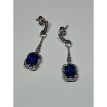 925 Sterling Silver Sapphire Earrings Length 1.5 Inch