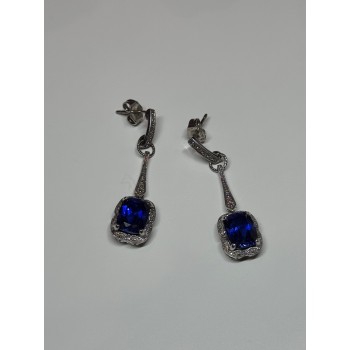 925 Sterling Silver Sapphire Earrings Length 1.5 Inch