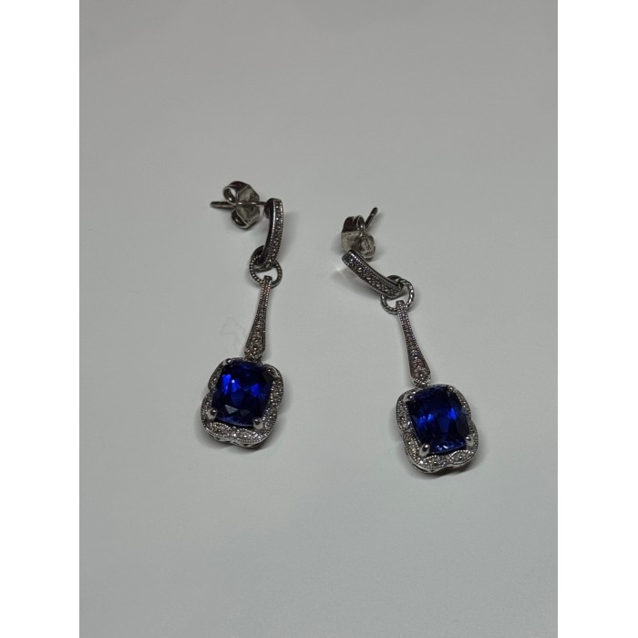 925 Sterling Silver Sapphire Earrings Length 1.5 Inch
