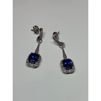 925 Sterling Silver Sapphire Earrings Length 1.5 Inch