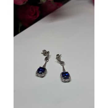 925 Sterling Silver Sapphire Earrings Length 1.5 Inch