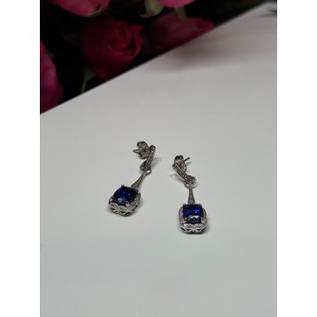 925 Sterling Silver Sapphire Earrings Length 1.5 Inch