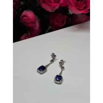 925 Sterling Silver Sapphire Earrings Length 1.5 Inch