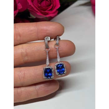 925 Sterling Silver Sapphire Earrings Length 1.5 Inch