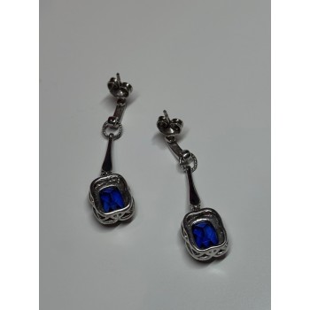 925 Sterling Silver Sapphire Earrings Length 1.5 Inch