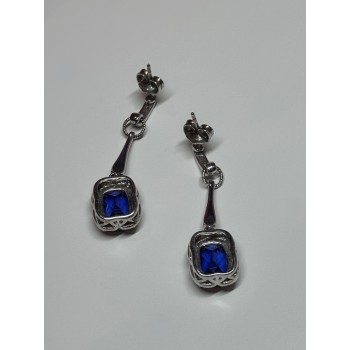 925 Sterling Silver Sapphire Earrings Length 1.5 Inch