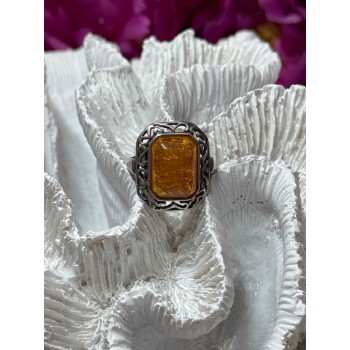 925 Sterling Silver Amber Ring Size 5