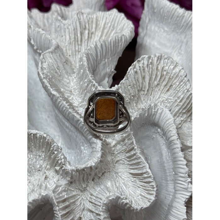 925 Sterling Silver Amber Ring Size 5